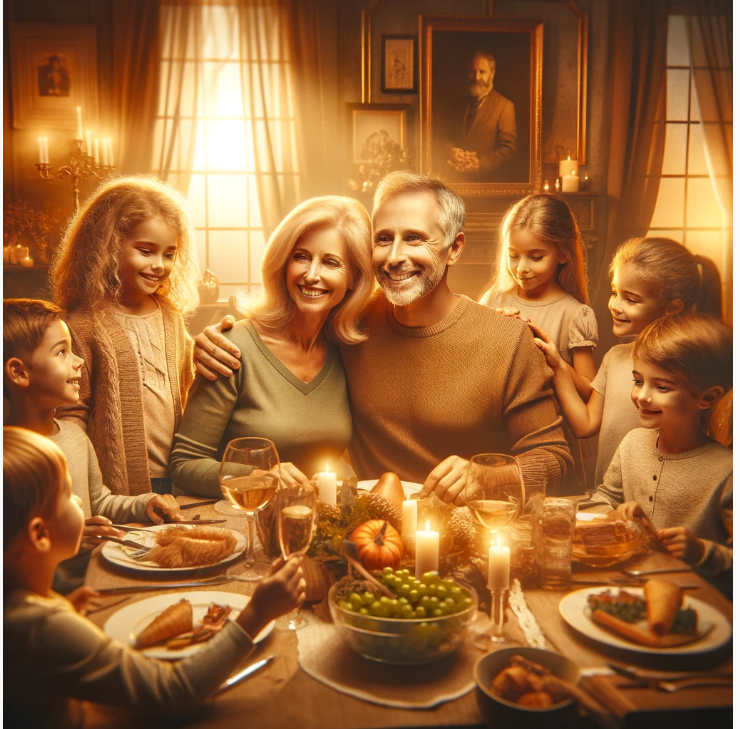 가족과 함께 하는 중년 부부 이미지