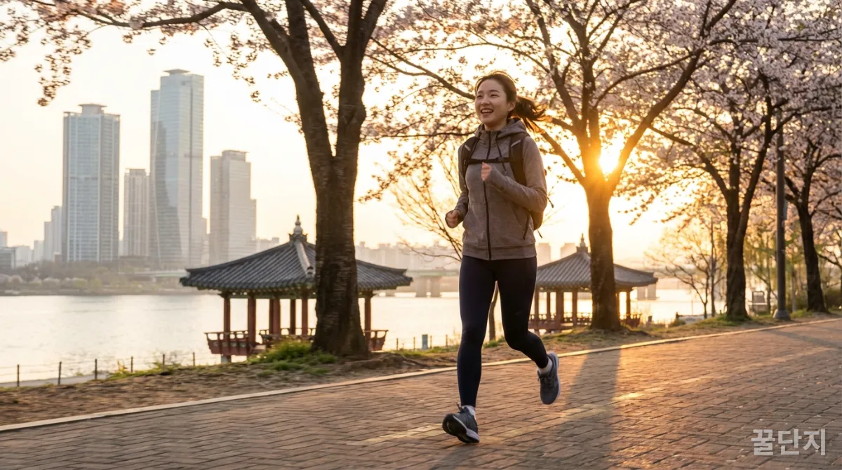 공원에서 가볍게 운동하며 스트레스를 해소하는 직장인