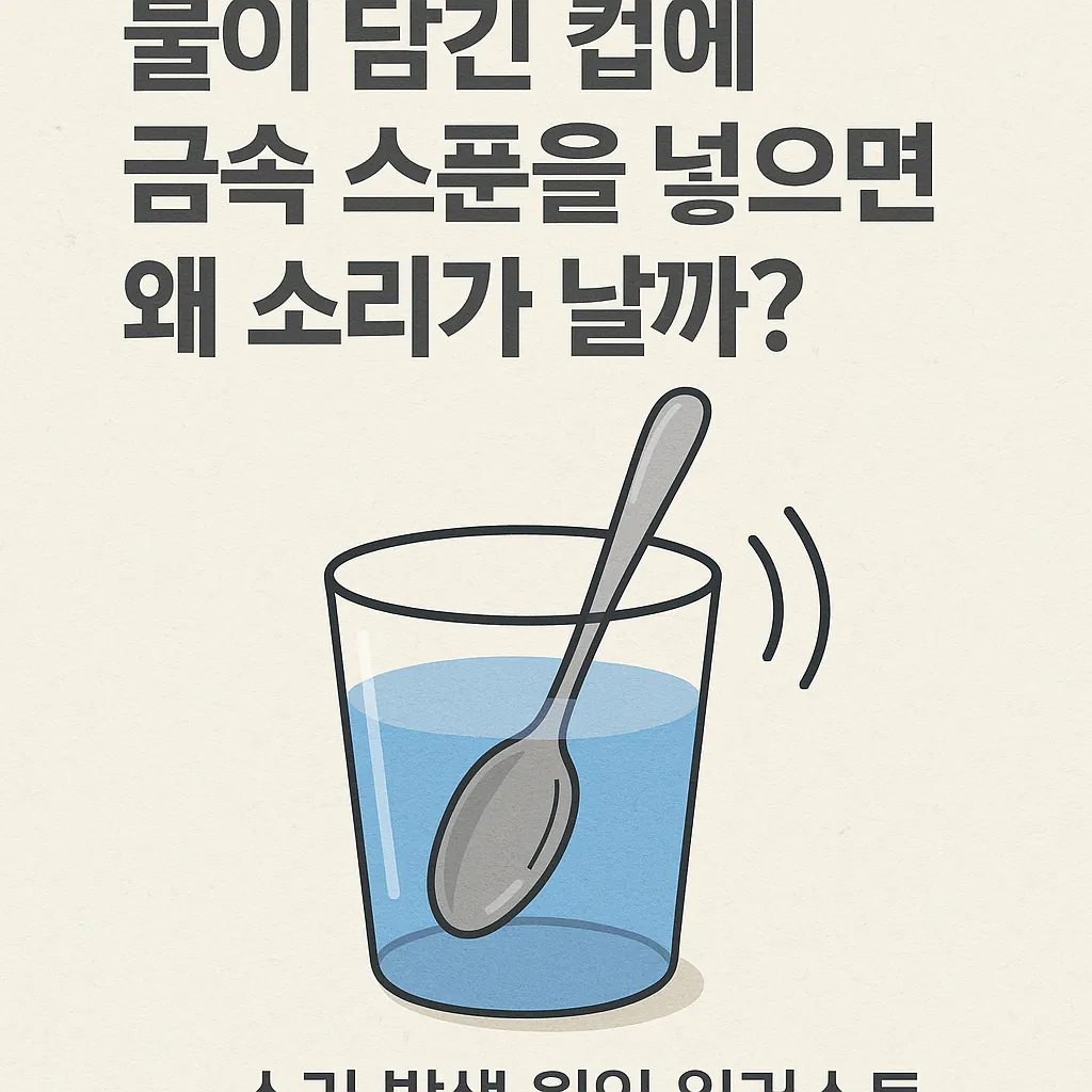 물이-담긴-컵에-금속-스푼을-넣었을-때-발생하는-소리의-원인을-묘사한-일러스트로-물결-아이콘과-질문-텍스트가-강조됨