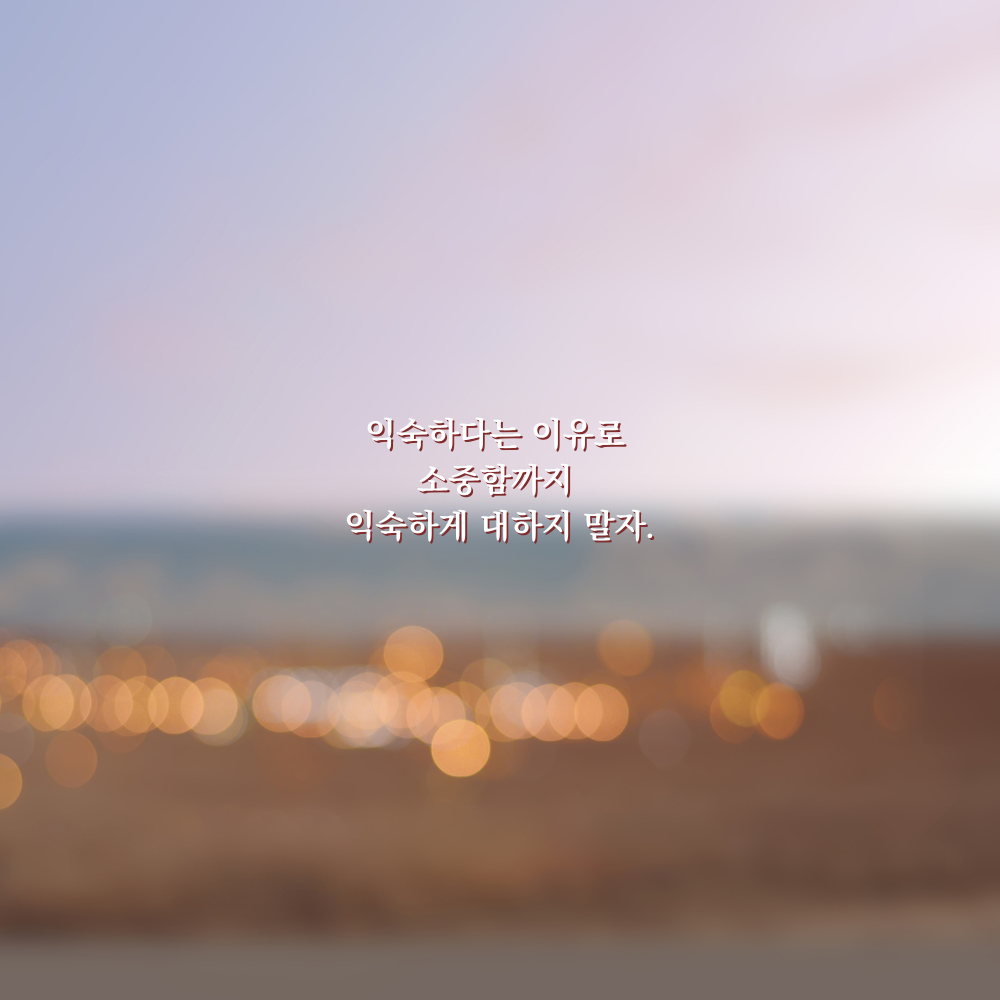 익숙하다는 이유로 소중함까지 익숙하게 대하지 말자. - 감성 글귀 이미지