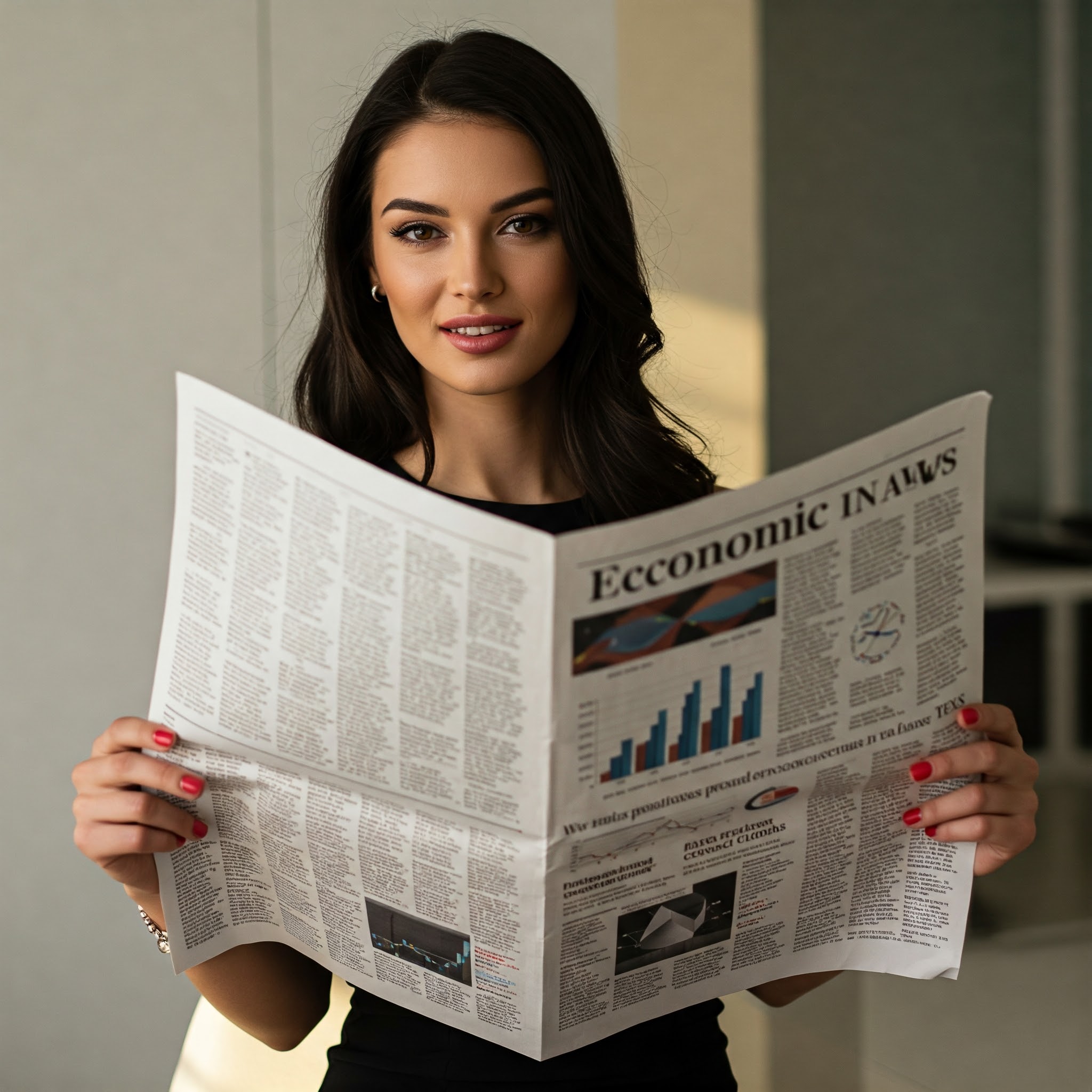 경제신문을 읽고있는 여성