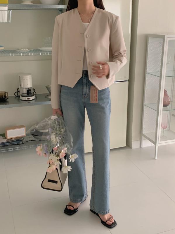 페미닌 여유핏 슬림 세미 부츠컷 데님 청바지 (2color)