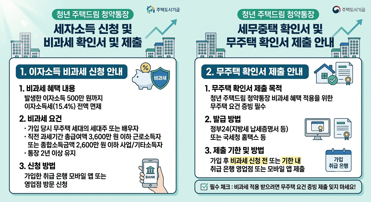 청년 주택드림 청약통장 비과세 신청 및 무주택 확인서 제출 안내
