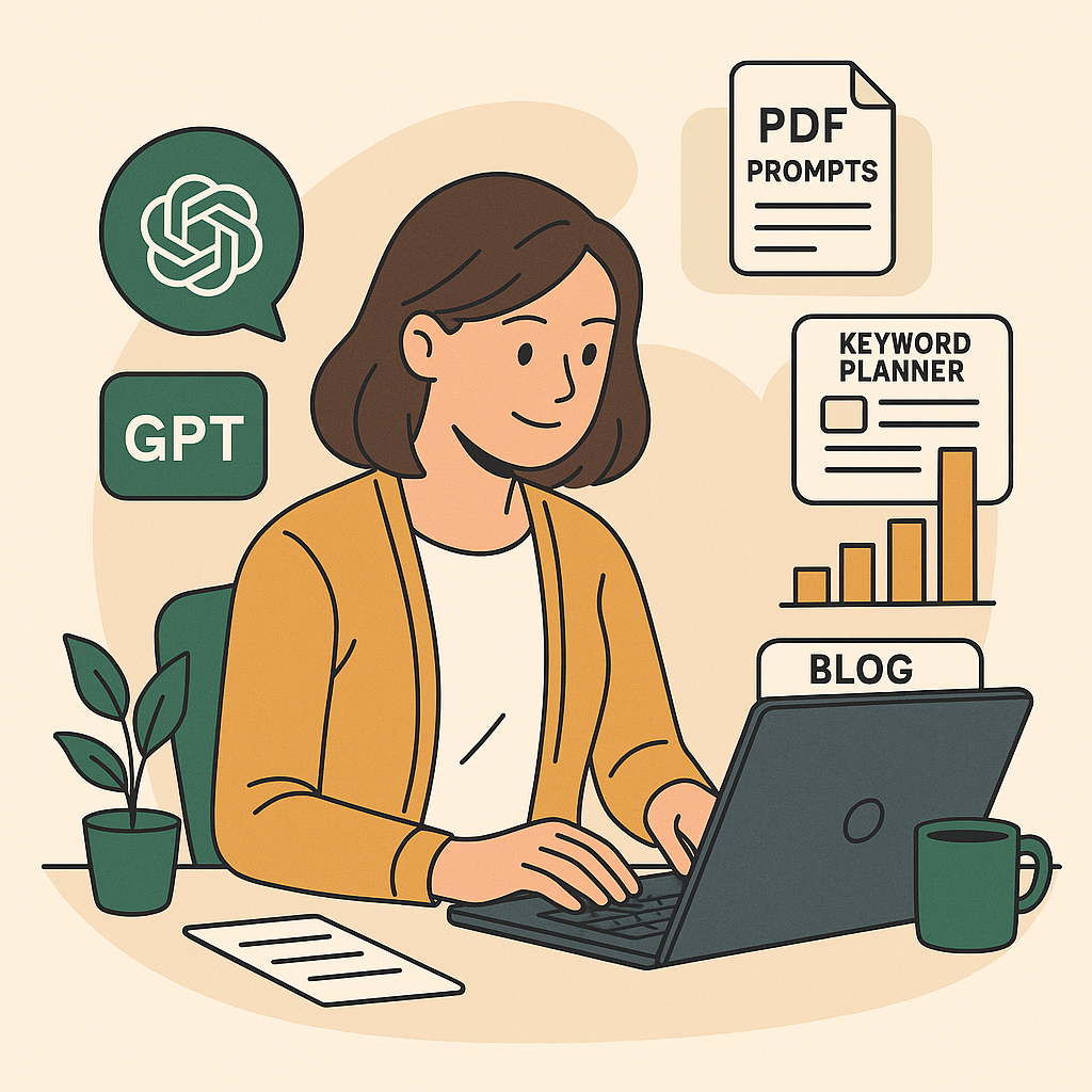 ChatGPT와 프롬프트를 활용해 디지털 부업을 설계하는 직장인의 일러스트