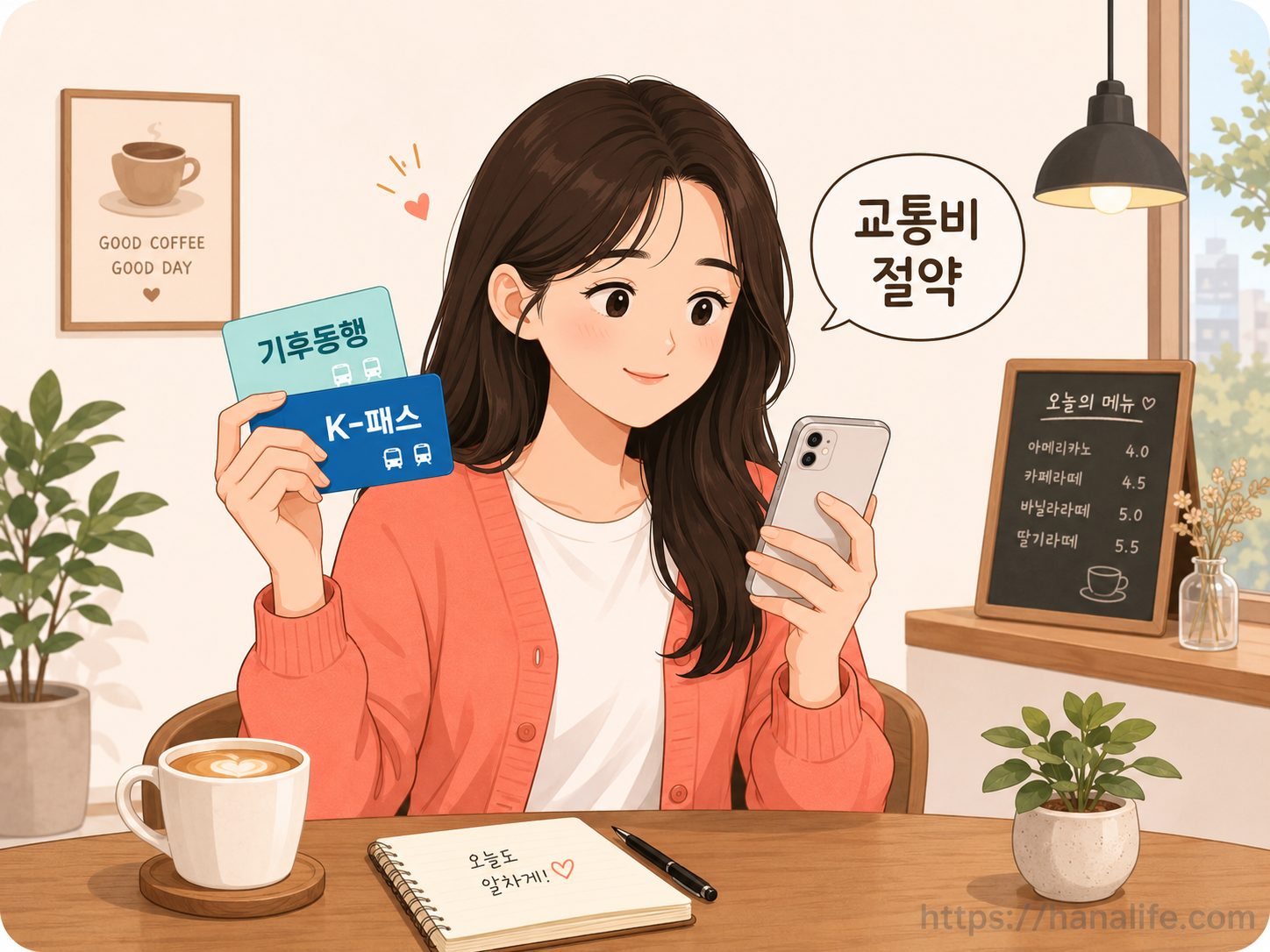 교통비를 절약하기 위해 기후동행카드와 K패스를 비교하며 고민하는 직장인의 모습