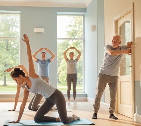 바른 자세를 위해 스트레칭 하고 있는 모습