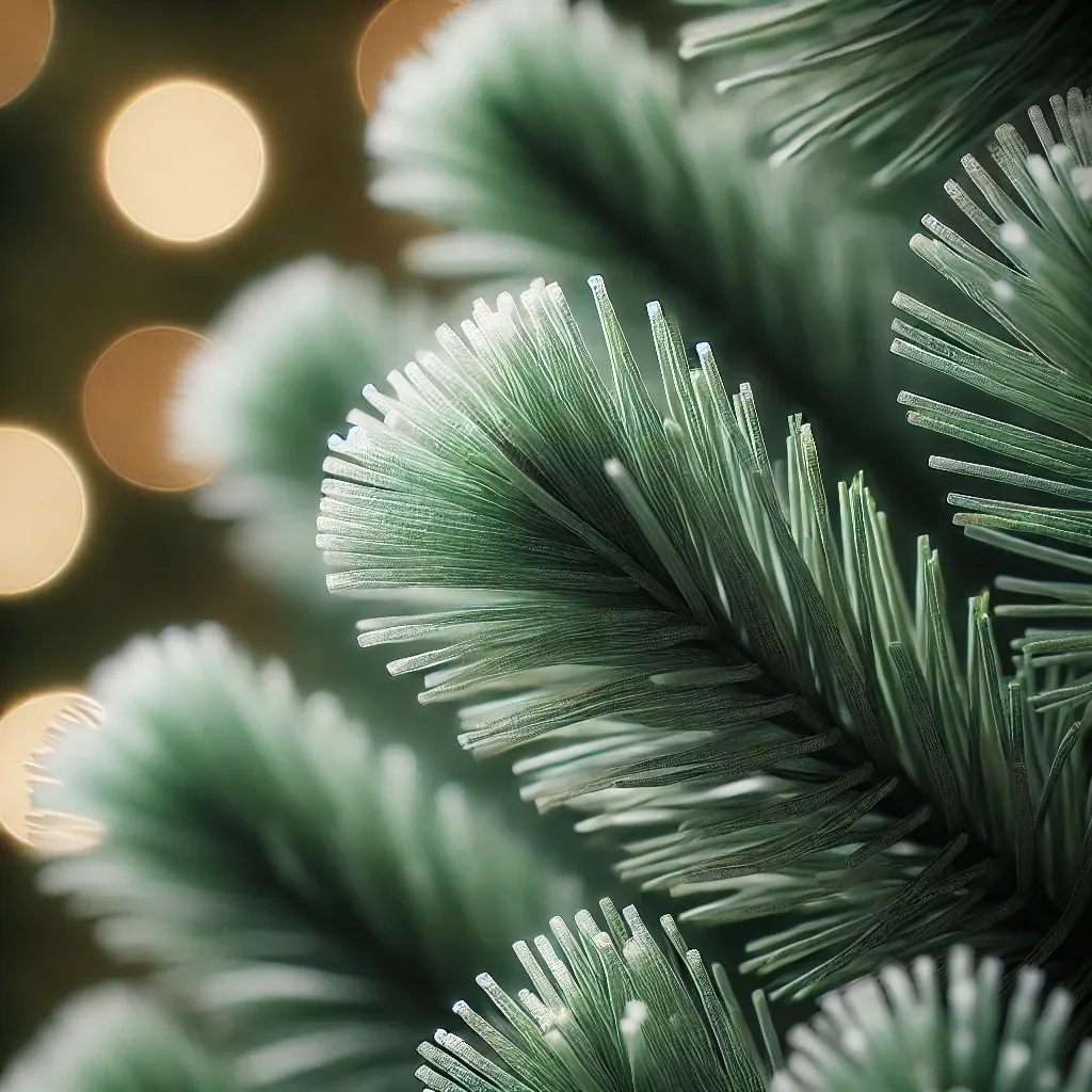 폴리에틸렌 소재로 제작된 PE 인조 크리스마스 트리의 실제 나뭇가지 같은 근접 촬영