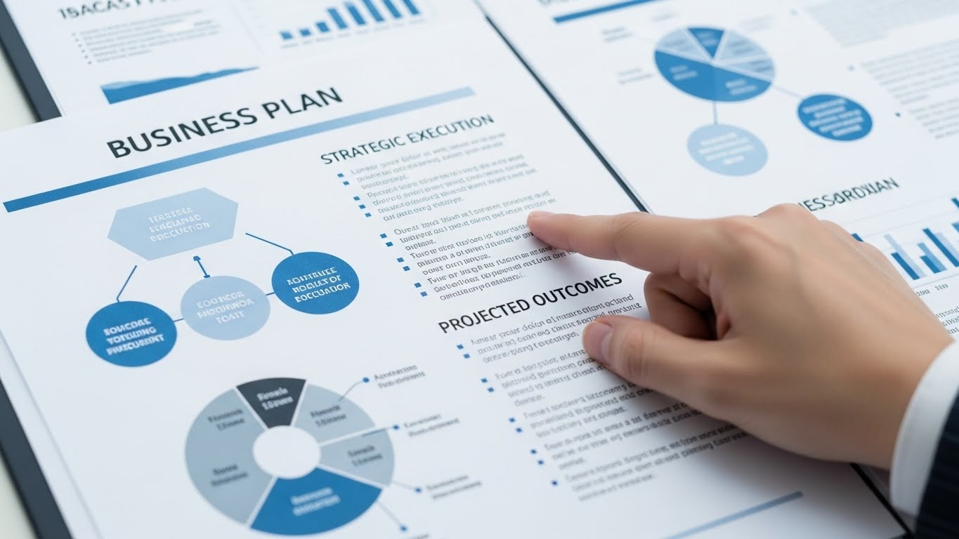 잘 구성된 사업 계획서와 차트, 심사위원을 설득할 스토리텔링의 중요성을 나타냄.