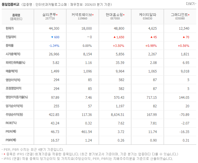 실리콘투_동종업비교자료
