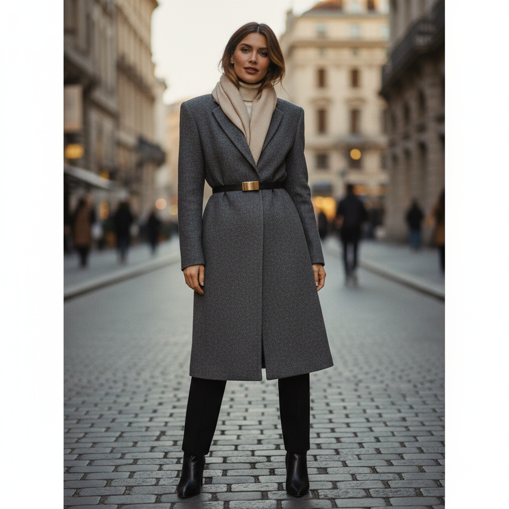 양모로 만든 클래식 코트. 보온성과 통기성이 뛰어나고 구김이 적어 고급스러운 느낌.