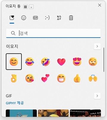 특수문자 입력 패널에 이모지 부분 보임