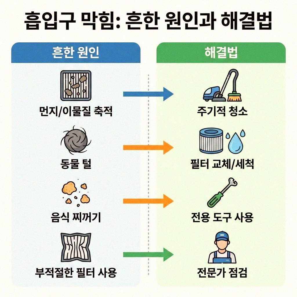 청소기 흡입구 이상 소리 바로 해결!
