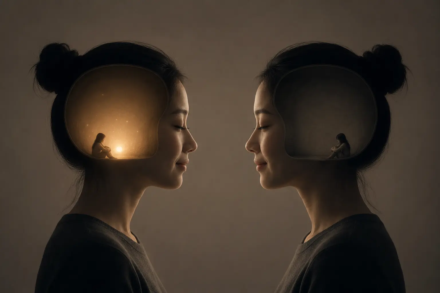 A contrast between emotional expression and inner conscious feeling