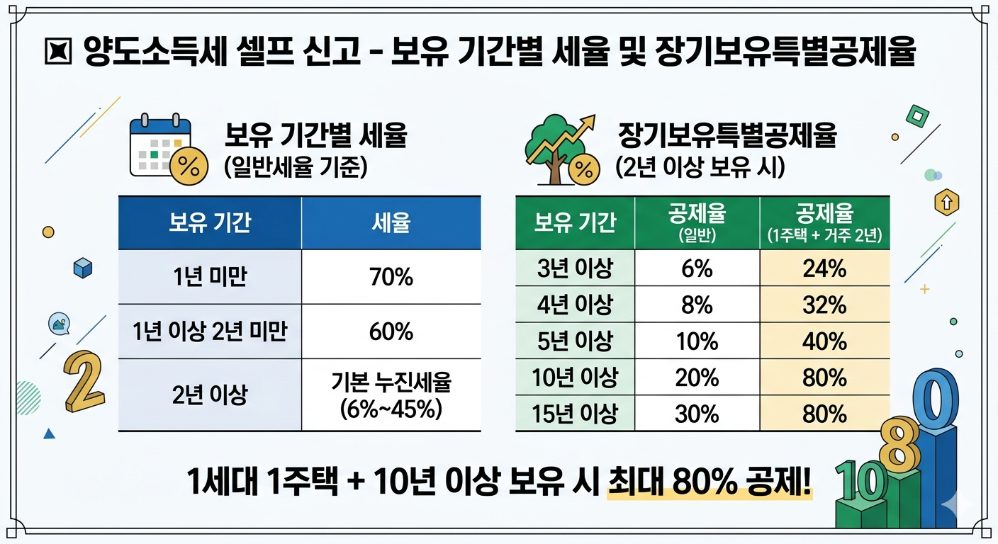 보유 기간별 세율 및 장기보유특별공제율