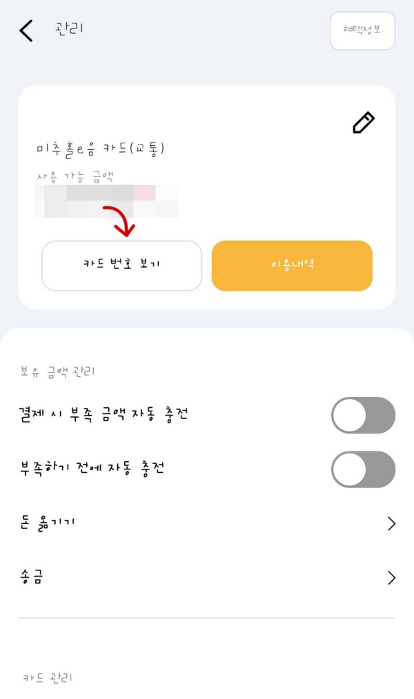 이음 카드번호 보기