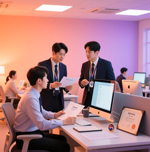 마무리 섹션 이미지 - 사람들이 모여서 자원봉사 실적연계 시스템을 사용하여 실적을 넣는모습