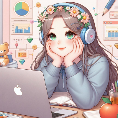 데이터를 분석하며 휴식을 취하는 여성과 컴퓨터 화면