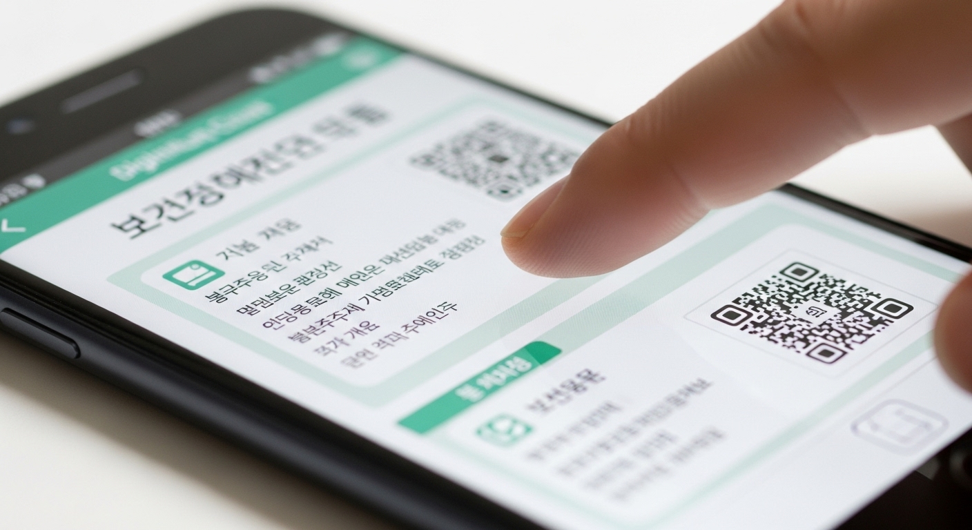 보건증 확인하는 손가락 클로즈업