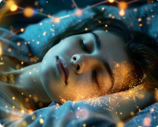 잠을 자는 동안 뇌에서 일어나는 신경 활동 상징하는 그림