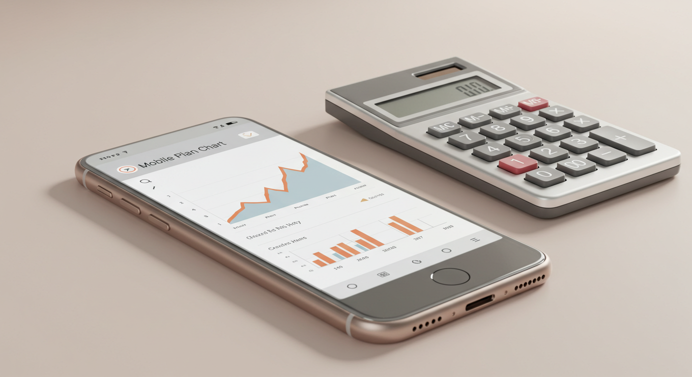 스마트폰 요금제를 비교하는 차트와 계산기 일러스트