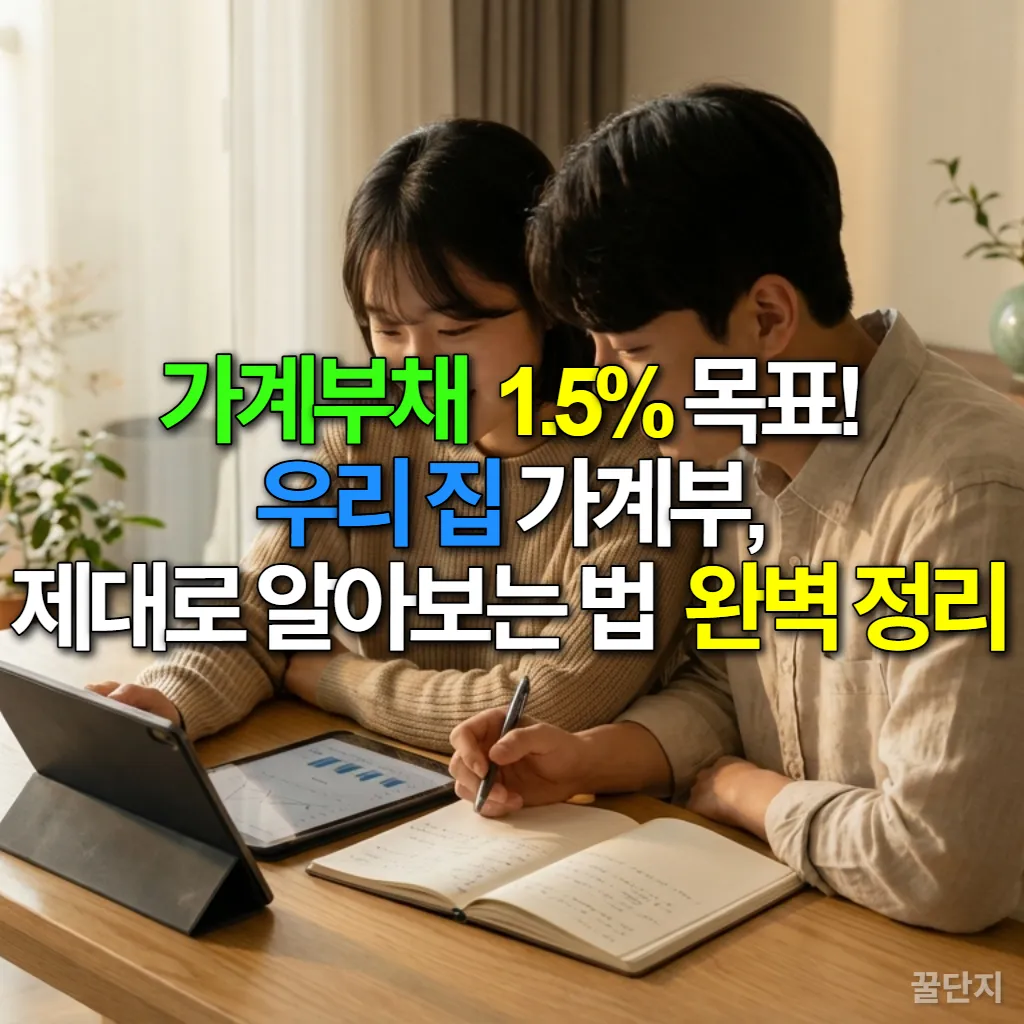 "태블릿과 공책을 활용하여 가계부를 심사숙고하며 검토하고 있는 젊은 한국인 부부."