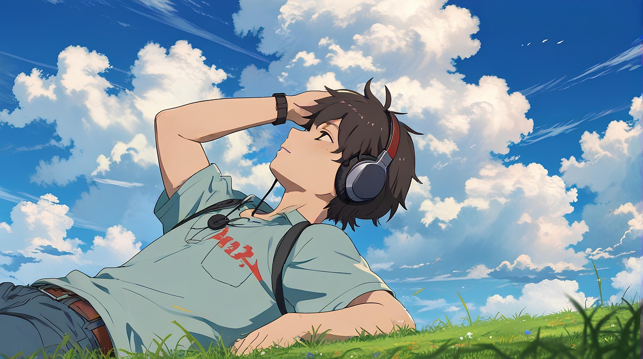 해드폰을 쓰고있는 남성 일러스트