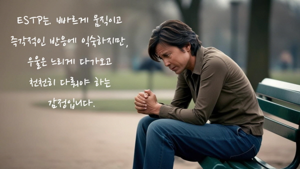 ESTP는 빠르게 움직이고 즉각적인 반응에 익숙하지만, 우울은 느리게 다가오고 천천히 다뤄야 하는 감정입니다에 관한 사진