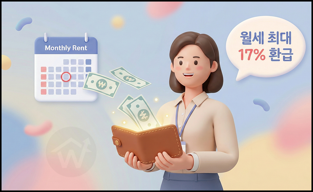 연말정산 월세 세액공제 최대 17% 환급 혜택 및 직장인 소득공제 일러스트