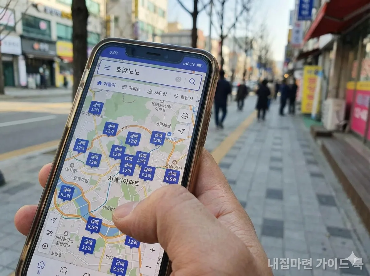 부동산 앱에서 급매물을 검색하는 스마트폰 화면