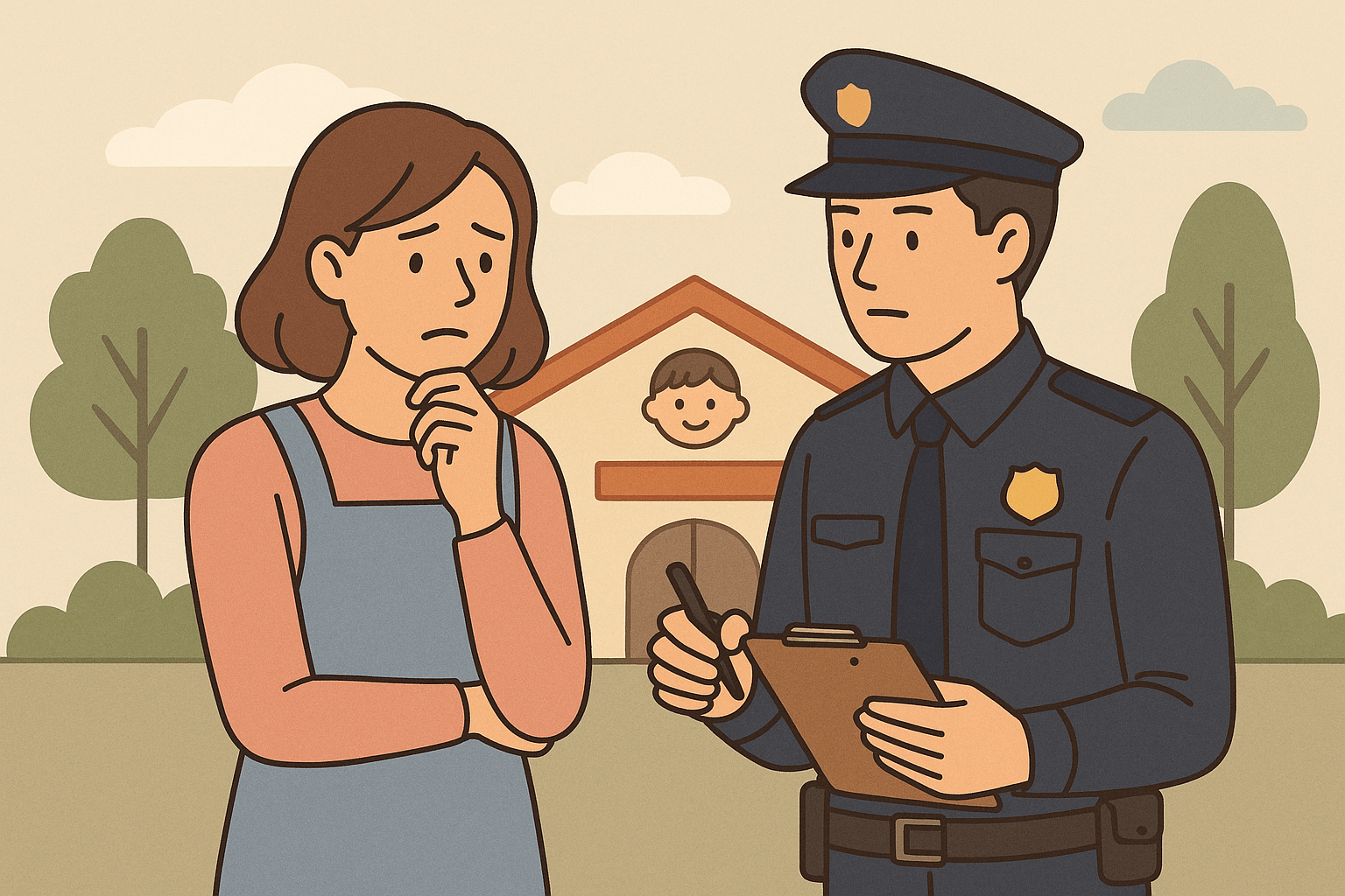 경찰과 이야기 하는 교사