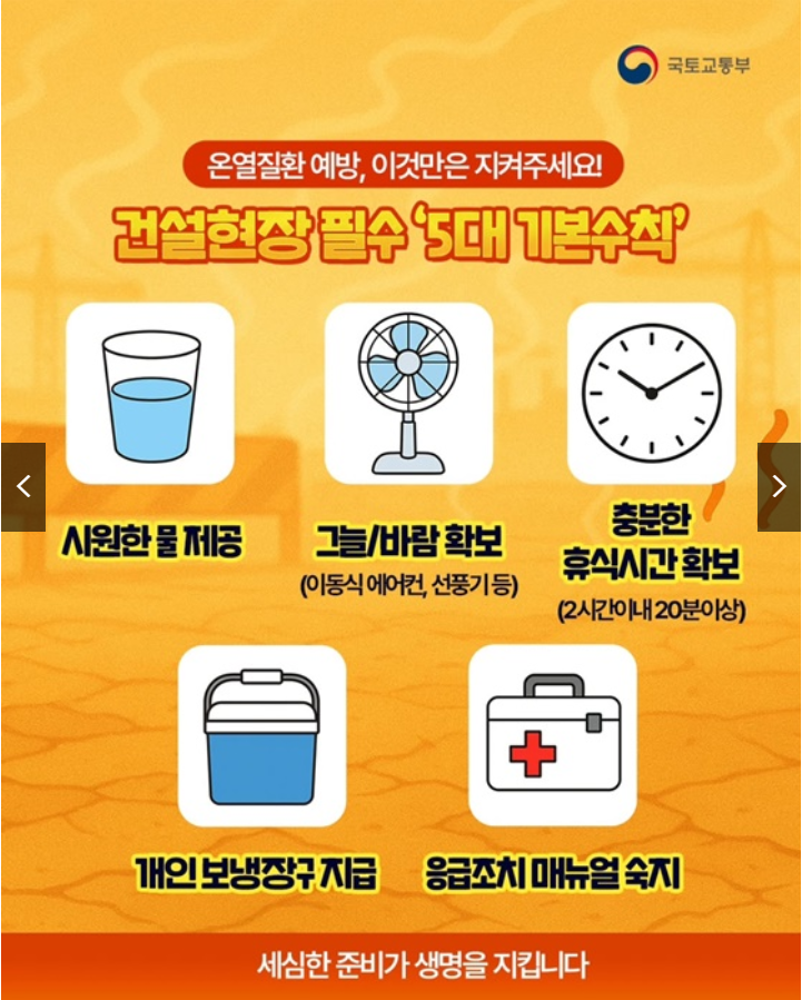 2025 건설현장 폭염 의무화, 2시간 20분 휴식 가이드 (출처 : 정책브리핑)