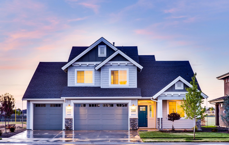 single family home with blue roof