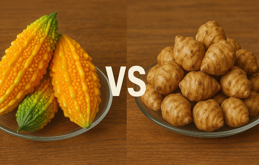 "당뇨! 여주 VS 돼지감자"에 대한 이미지입니다.
