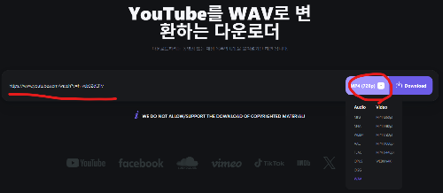 링크를 입력하고 파일 형식 선택