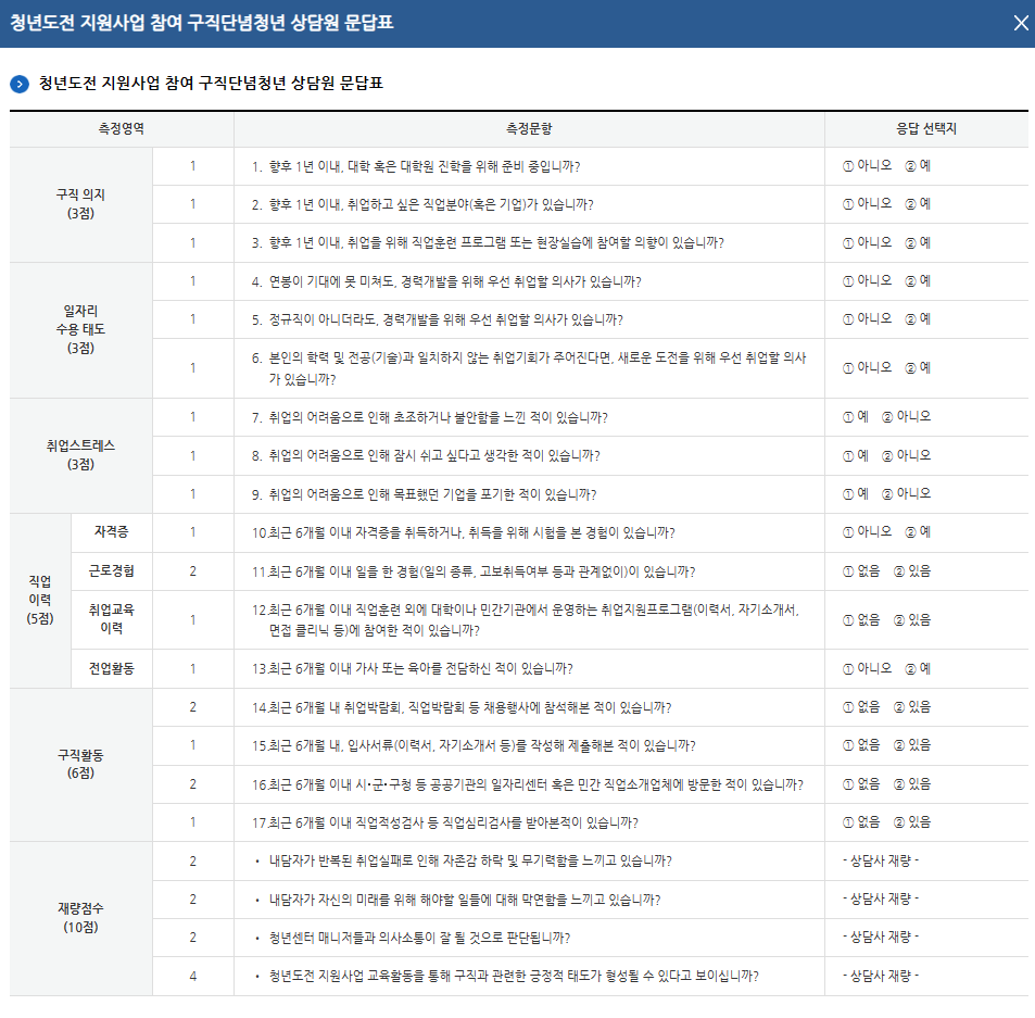 구직단념청년 상담원 문답표