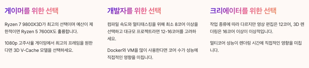 AMD CPU 용도별 사용자 가이드 총 정리