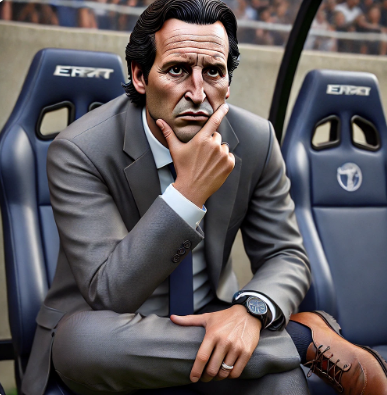 의자에 앉아 전술 생각하고 있는 우나이 에메리감독 모습