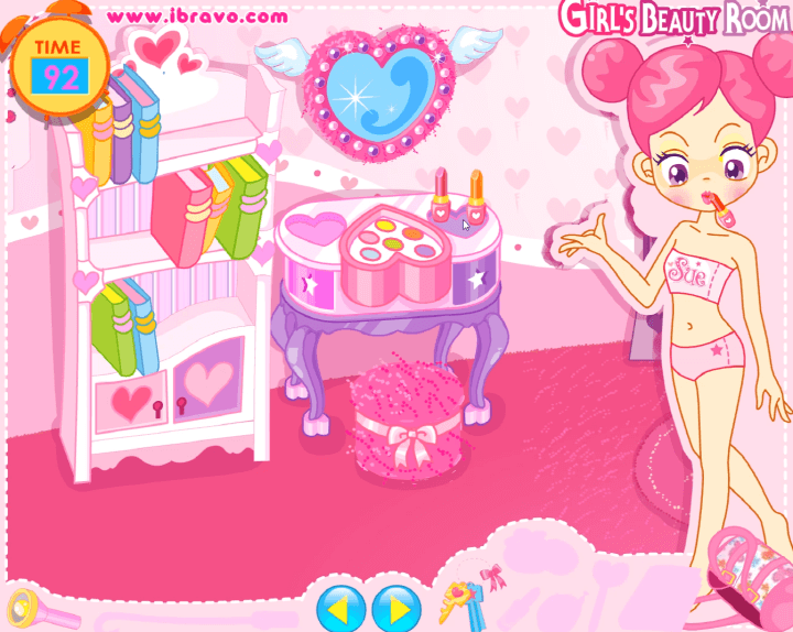 슈의-외출준비-숨은그림찾기-플래시게임-플레이-슈의-입술에-립스틱을-바르는-화면