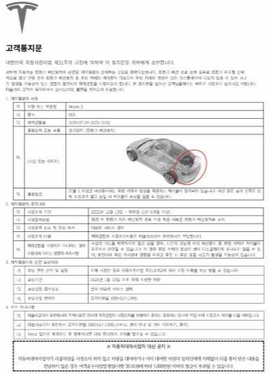 TESLA 고객통지문