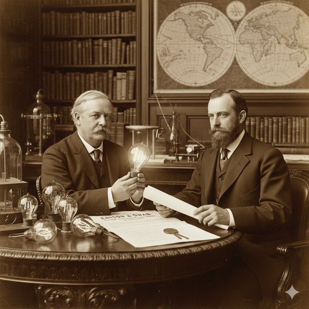 에디슨과 스완의 전구 합작 회사 설립