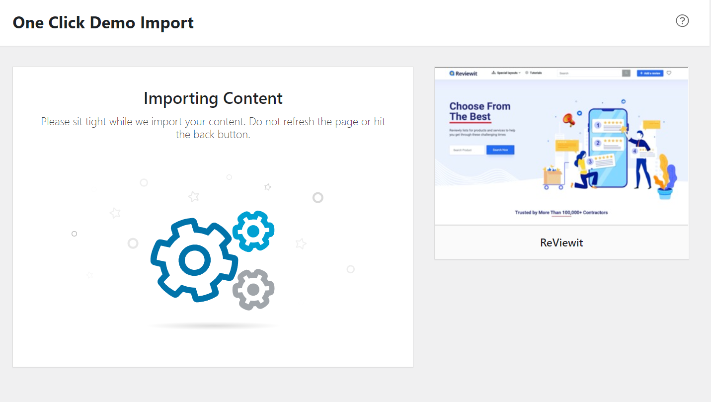 One Click Demo Import 설치중
