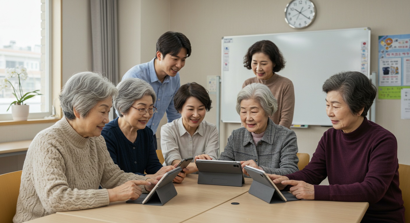 디지털 교육 프로그램에 참여 중인 어르신들
