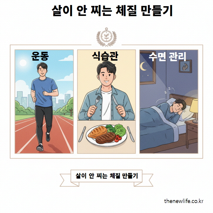 살 안찌는 체질 만드는 방법 &ndash; 운동 식습관 수면 관리 핵심 요약