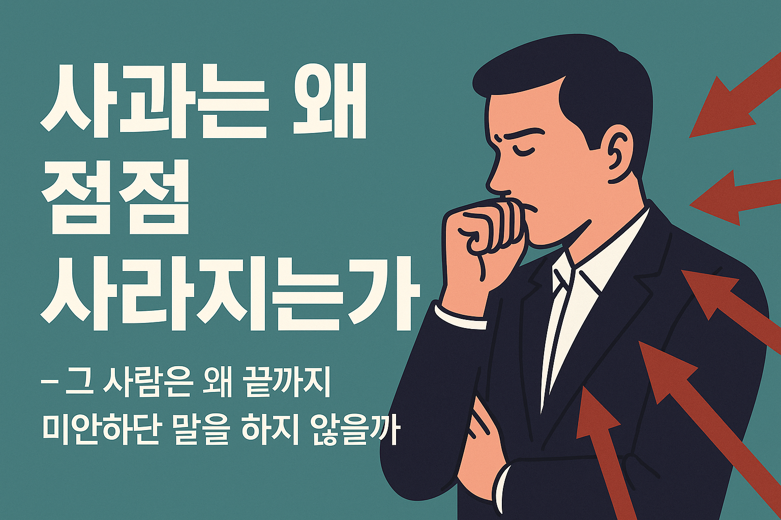 사과는 왜 점점 사라지는가 – 책임과 압박 속에 침묵하는 남성의 일러스트