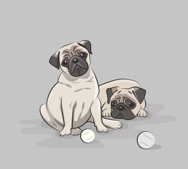 장난감인 공들이 바로 눈 앞에 있음에도 불구하고 한 마리는 흥미를 잃은 모습, 다른 한 마리는 무기력하게 그냥 엎어져있는 모습을 나타낸 일러스트 삽화