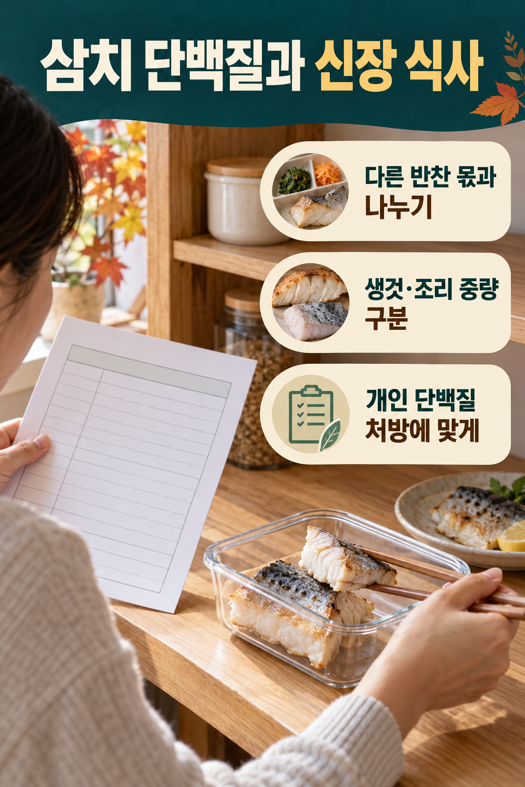삼치 &middot; 살코기 단백질도 신장 식사의 배정량 안에서 즐겨요 실사 인포그래픽