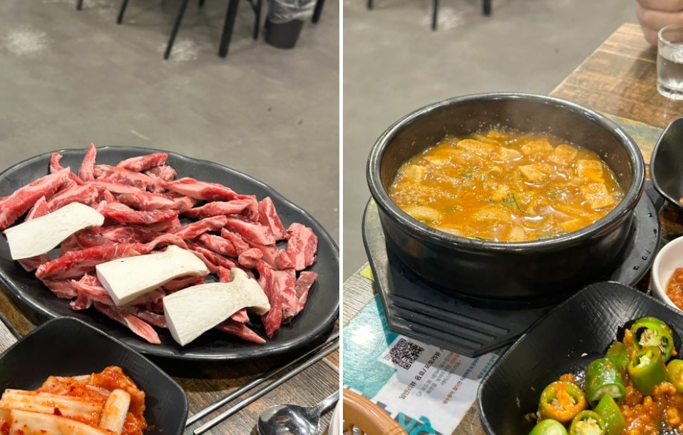 인기 메뉴 소갈비살과 서비스로 나오는 된장찌개