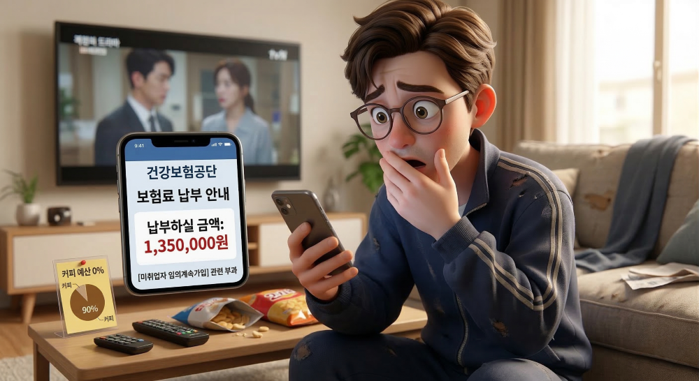 건강보험료를 보고 놀란 모습을 재현한 캐릭터 이미지