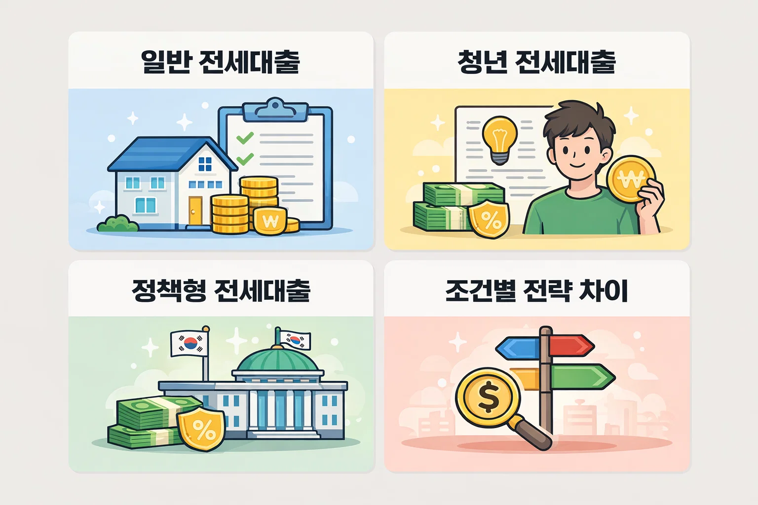 우대금리 적용 여부와 보증료 포함 여부에 따라 전세대출 총이자 부담이 어떻게 달라지는지 계산 기준으로 정리한 이미지