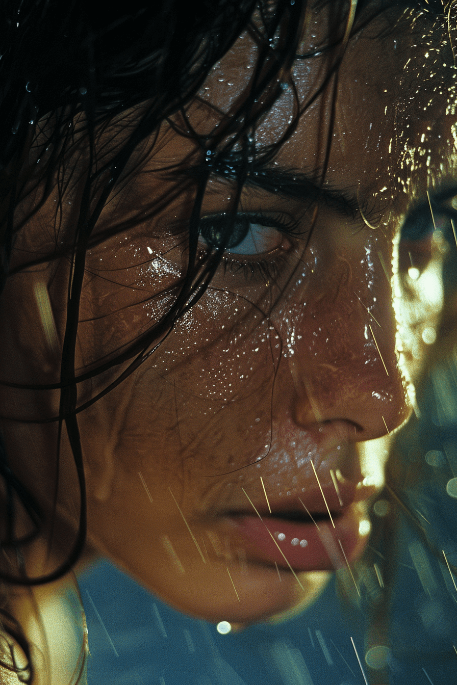 비를-맞고-있는-여성의-얼굴-클로즈업-장면